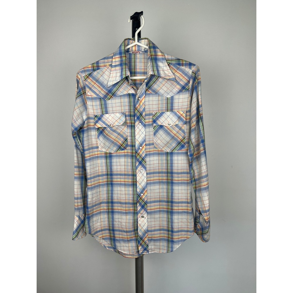 Vintage Levis Panatela Western Pearl Snap Shirt Mens Small Plaid Multi-Color